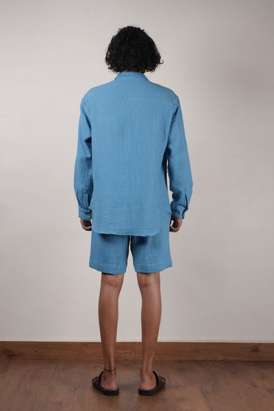 Men's Blue Crush Cotton Pocket Shirt & Shorts Set (2 PCS)
