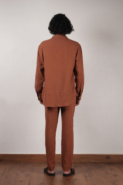 Men's Brown Crush Cotton Pocket Shirt & Pant Set (2 PCS)
