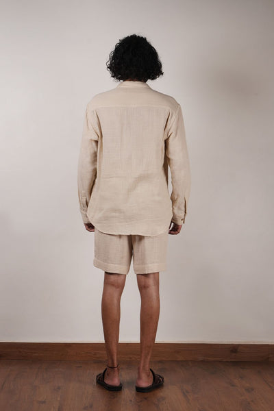 Men's Cream Crush Cotton Pocket Shirt & Shorts Set (2 PCS)