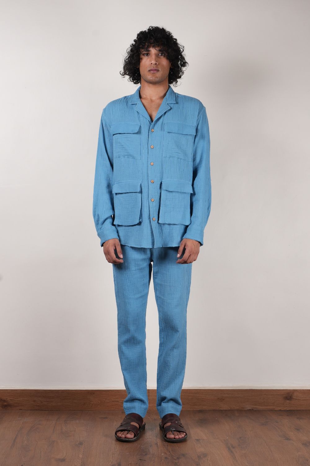 Men's Crush Cotton Blue Pants