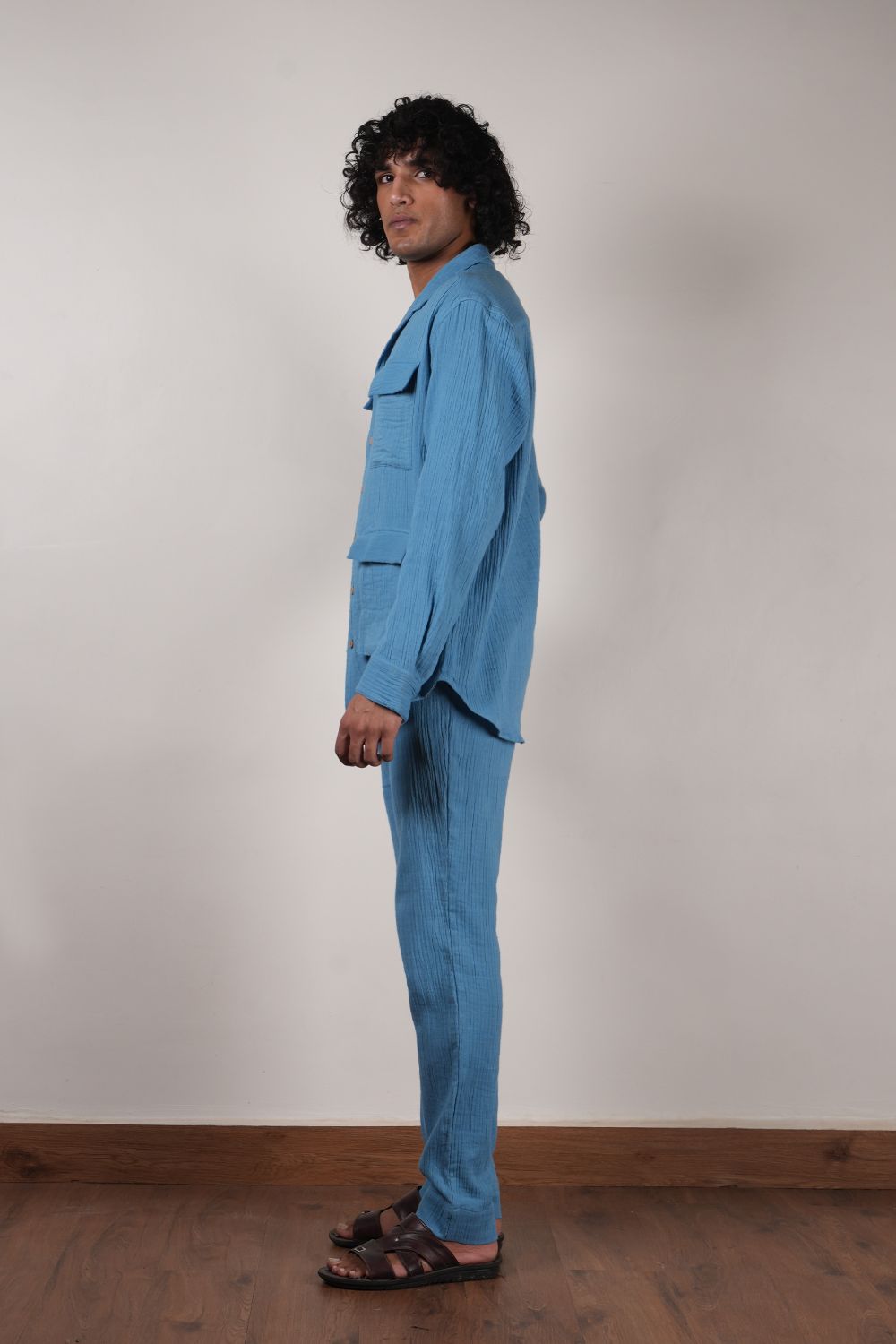 Men's Crush Cotton Blue Pants