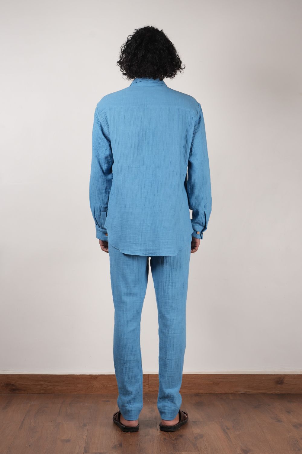 Men's Crush Cotton Blue Pants