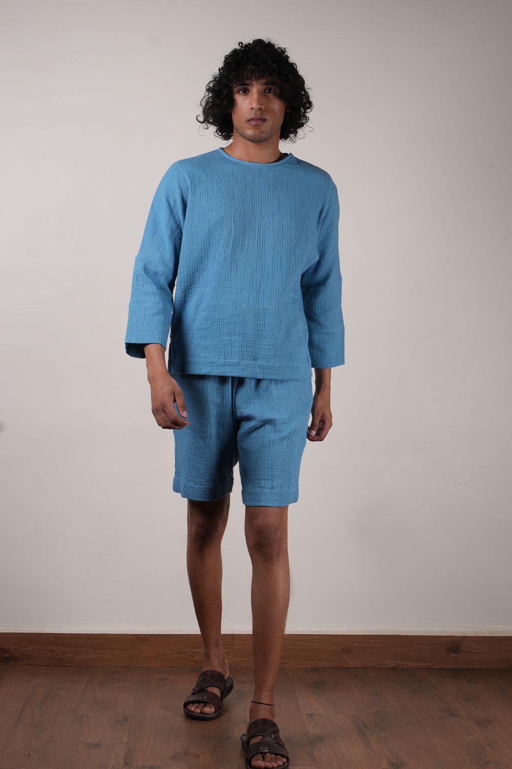 Men's Crush Cotton Blue Shorts