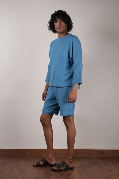 Men's Crush Cotton Blue Shorts