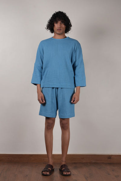 Men's Crush Cotton Blue Shorts