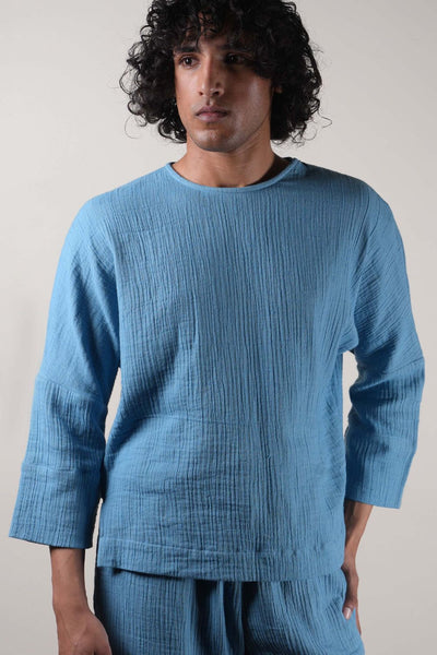 Men's Crush Cotton Blue T-shirt