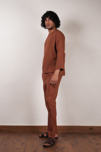 Men's Crush Cotton Brown Pants