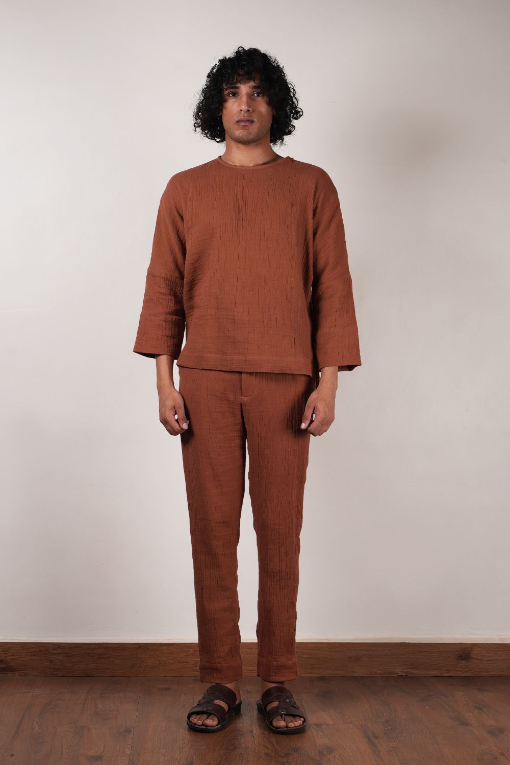 Men's Crush Cotton Brown Pants