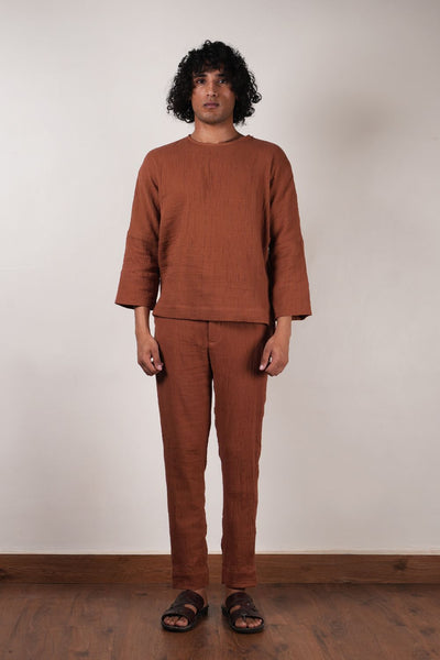 Men's Crush Cotton Brown Pants