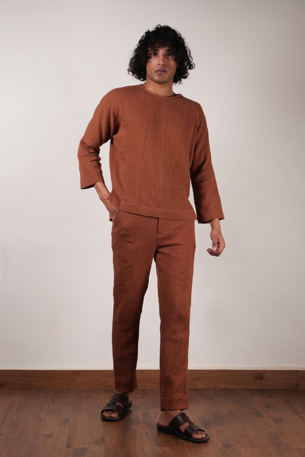 Men's Crush Cotton Brown Pants