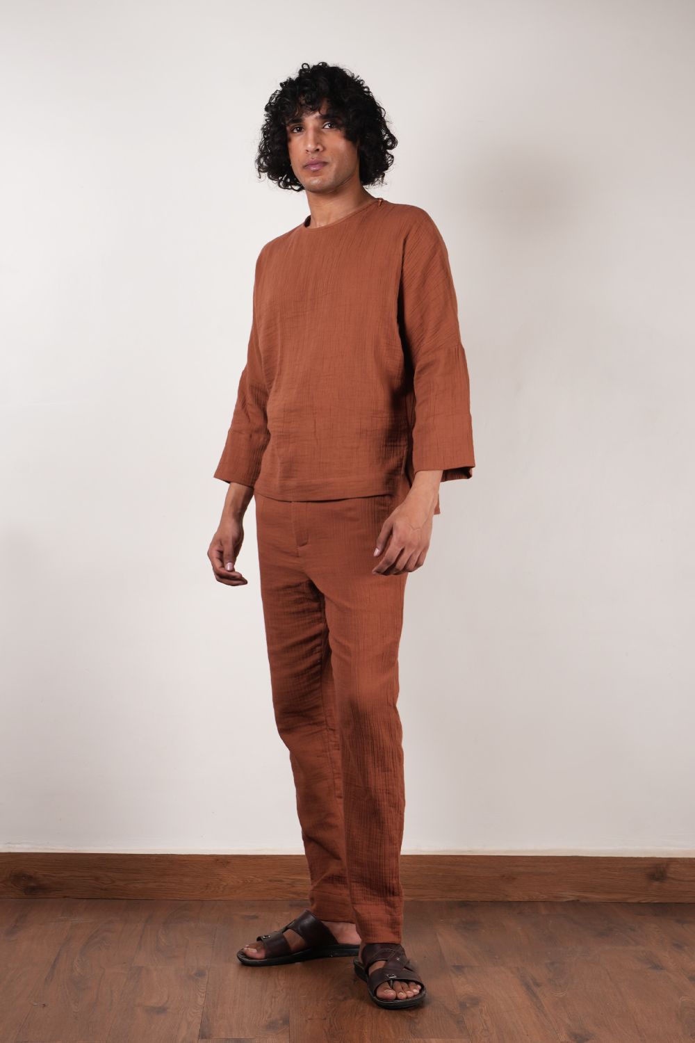Men's Crush Cotton Brown Pants