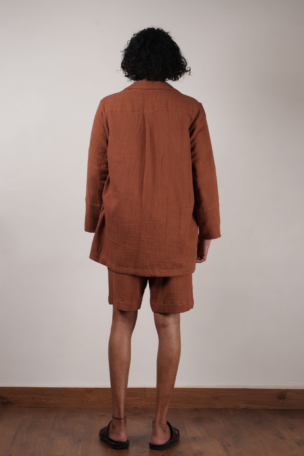 Men's Crush Cotton Brown Shawl Jacket