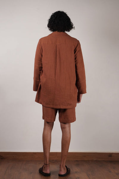Men's Crush Cotton Brown Shawl Jacket