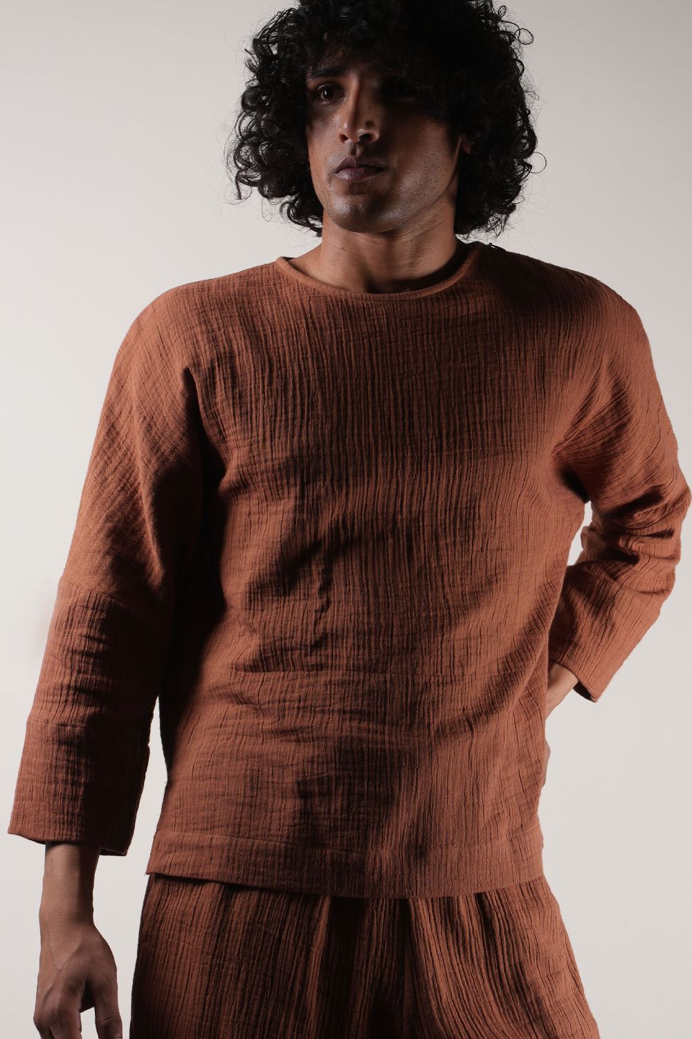 Men's Crush Cotton Brown T-shirt