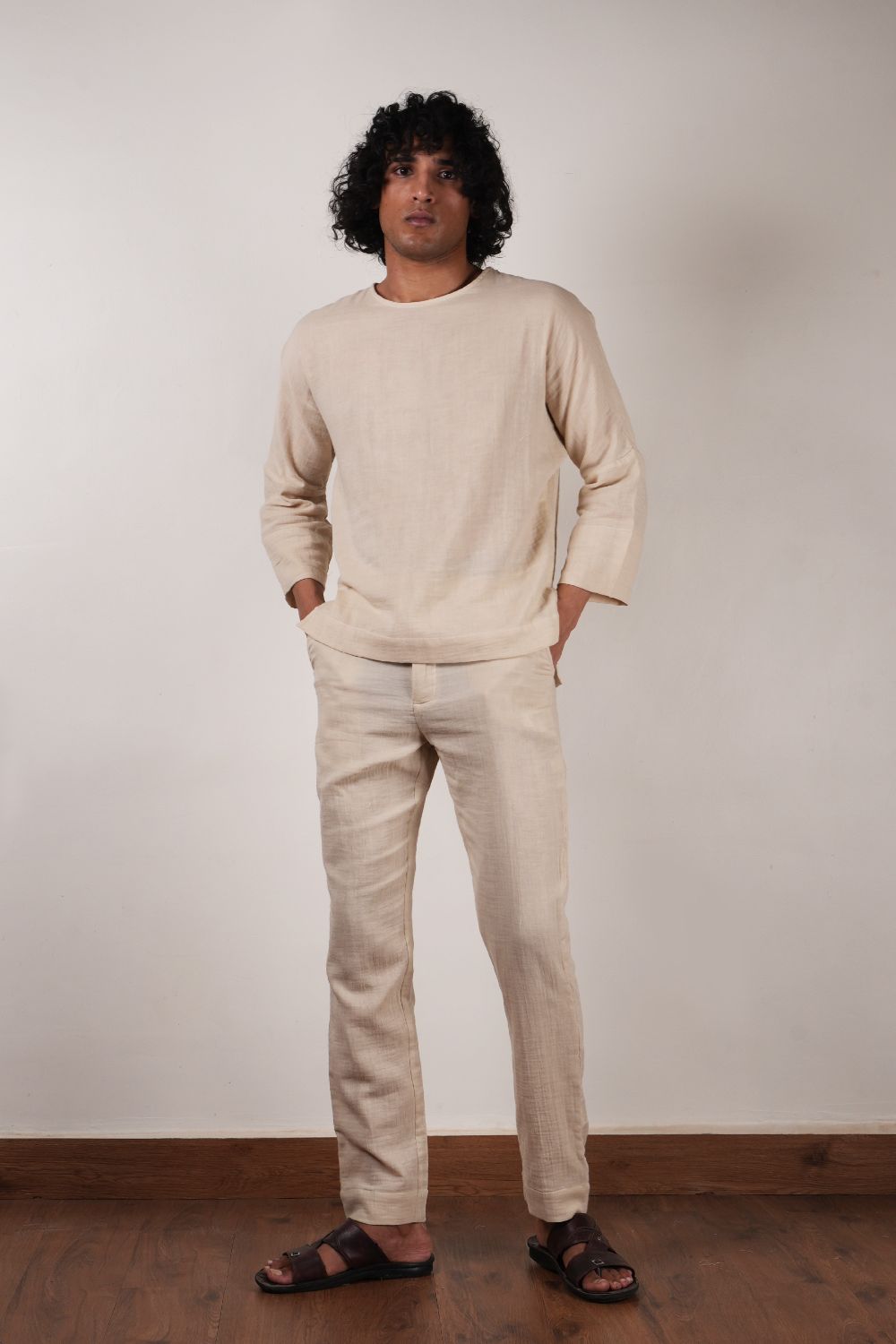 Men's Crush Cotton Cream Pants