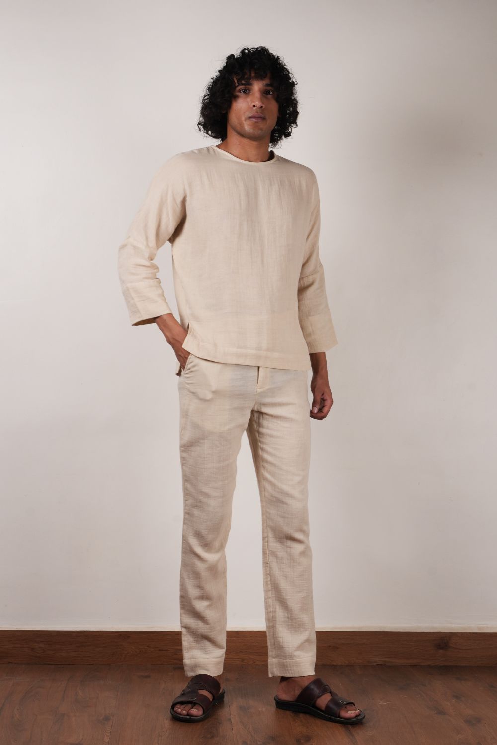 Men's Crush Cotton Cream Pants