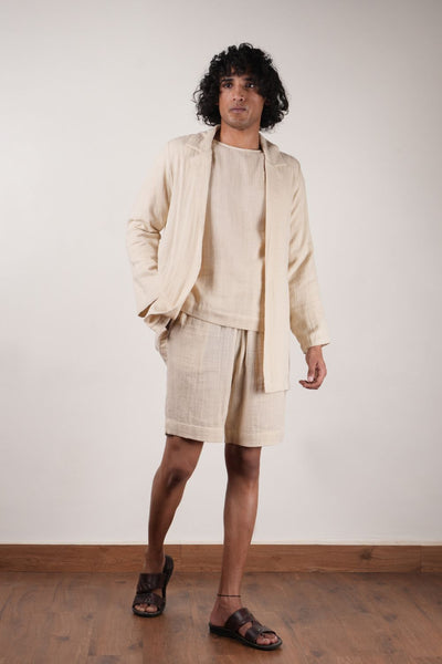 Men's Crush Cotton Cream Shawl Jacket