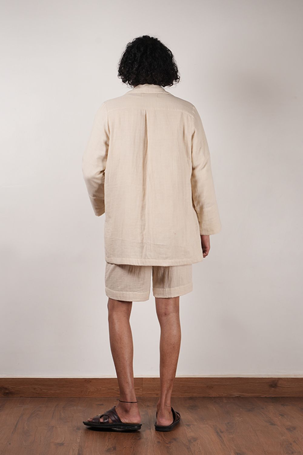 Men's Crush Cotton Cream Shawl Jacket