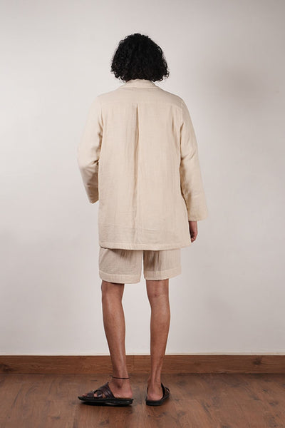 Men's Crush Cotton Cream Shawl Jacket