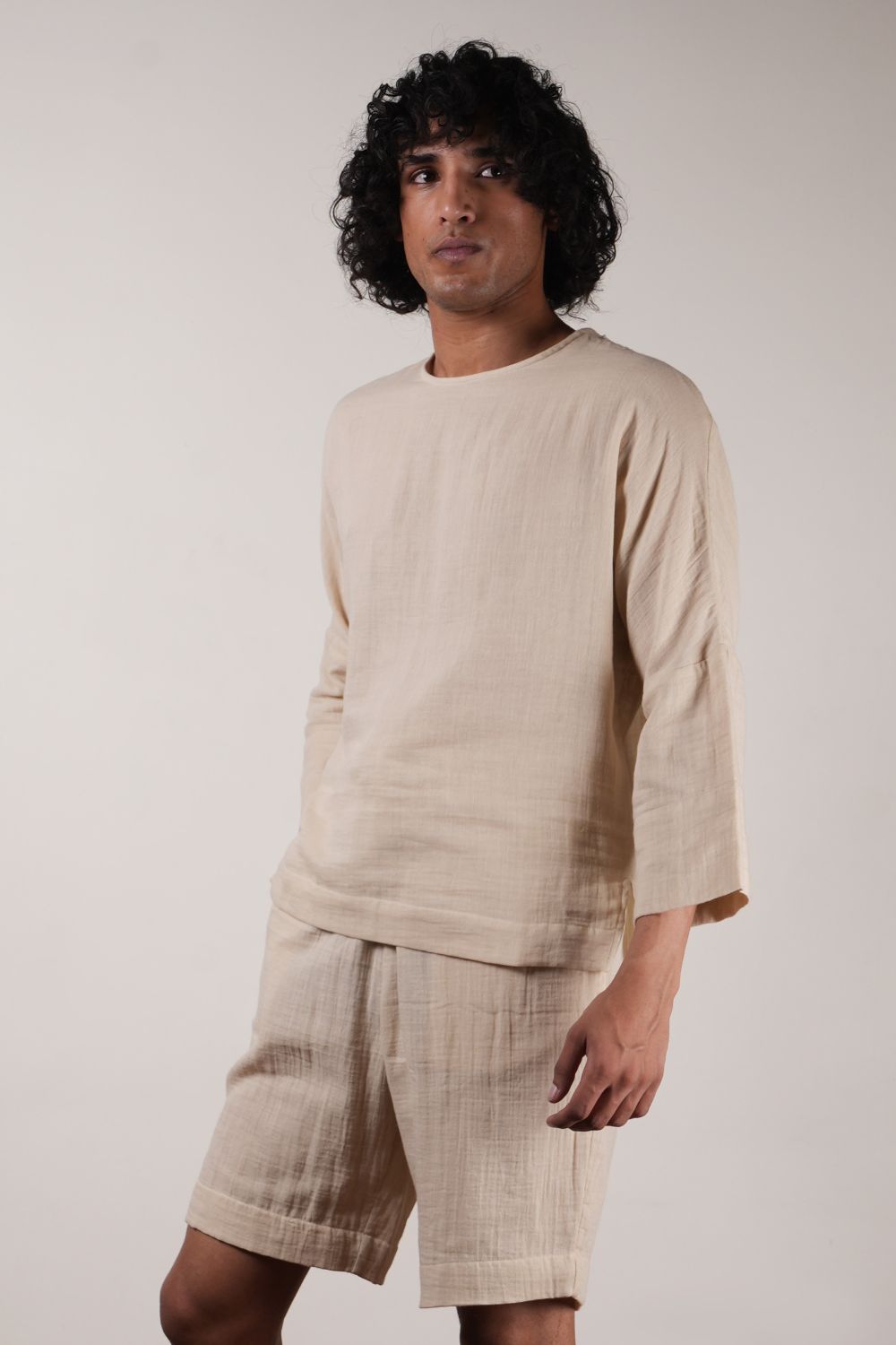 Men's Crush Cotton Cream Shorts