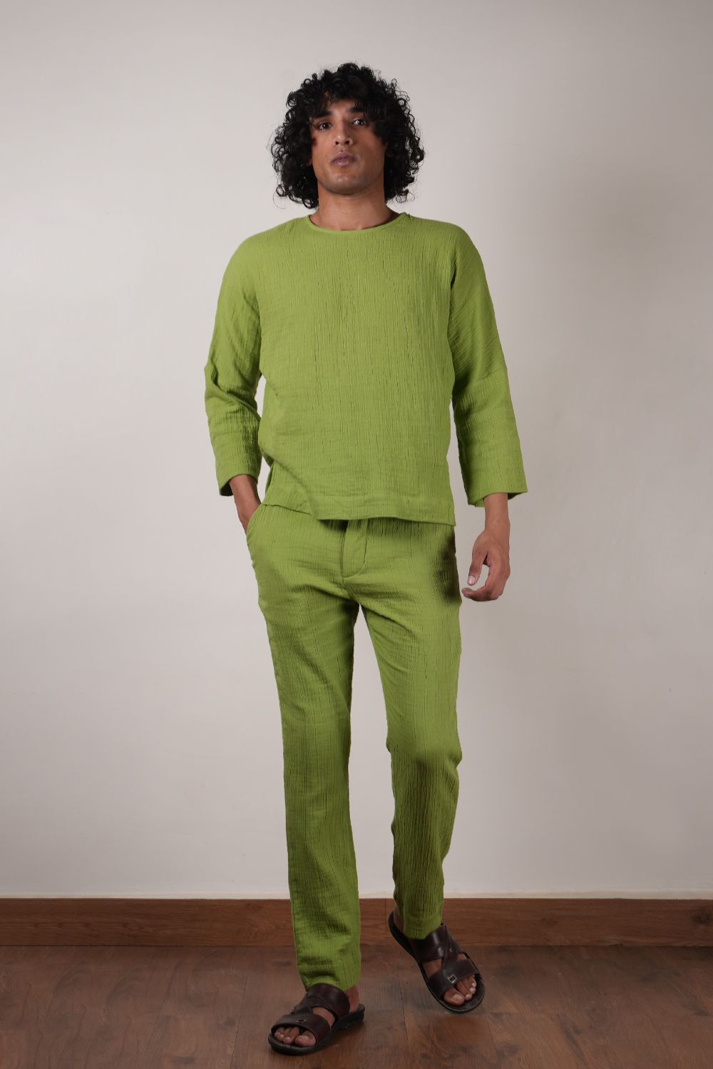 Men's Crush Cotton Green Pants