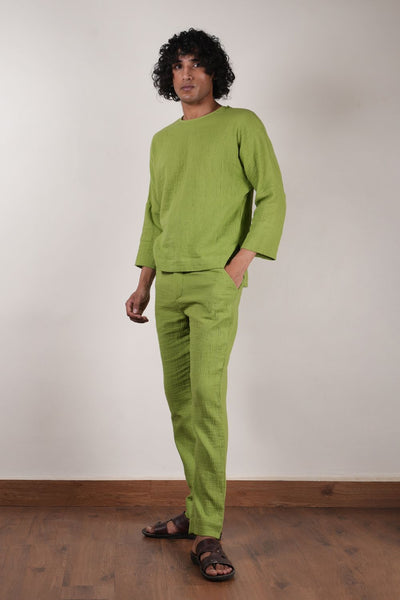 Men's Crush Cotton Green Pants