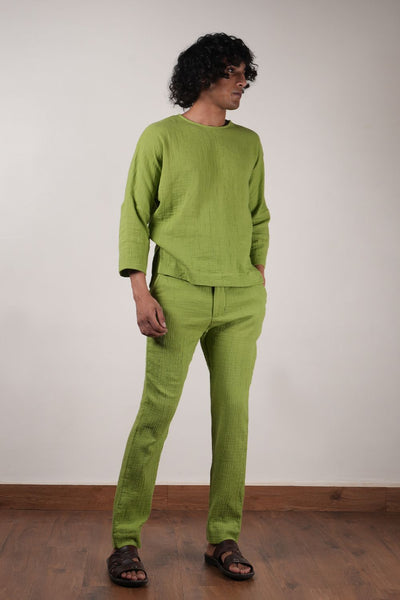 Men's Crush Cotton Green Pants