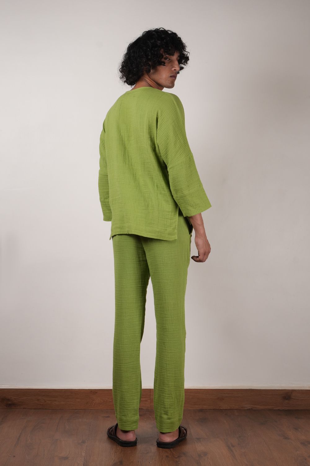 Men's Crush Cotton Green Pants