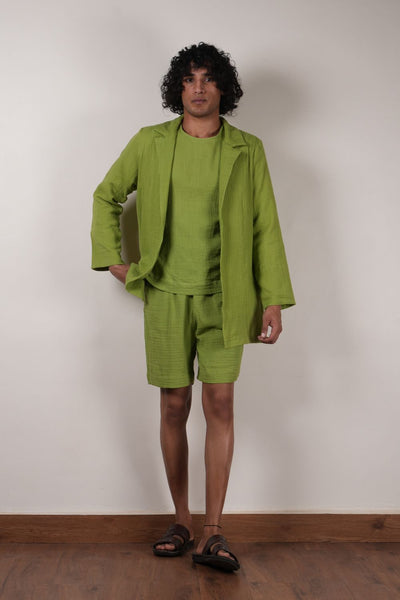 Men's Crush Cotton Green Shawl Jacket