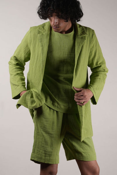 Men's Crush Cotton Green Shawl Jacket