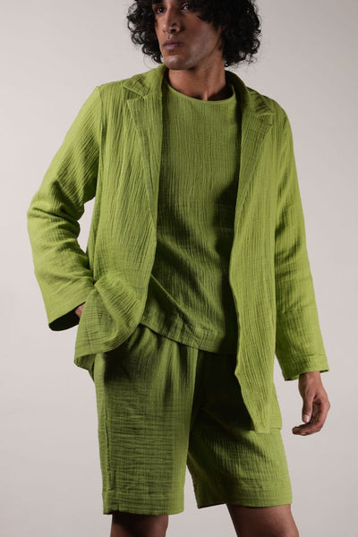 Men's Crush Cotton Green Shawl Jacket
