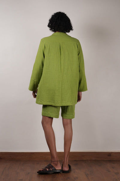 Men's Crush Cotton Green Shawl Jacket