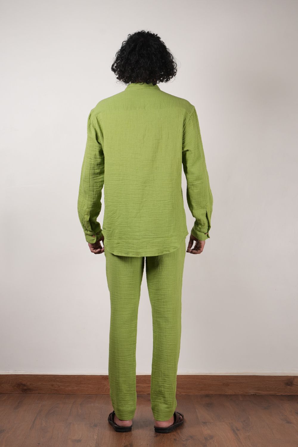 Men's Green Crush Cotton Pocket Shirt & Pant Set (2 PCS)