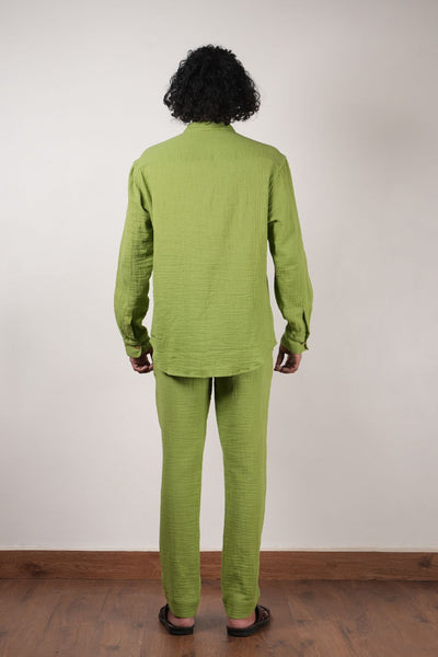 Men's Green Crush Cotton Pocket Shirt & Pant Set (2 PCS)