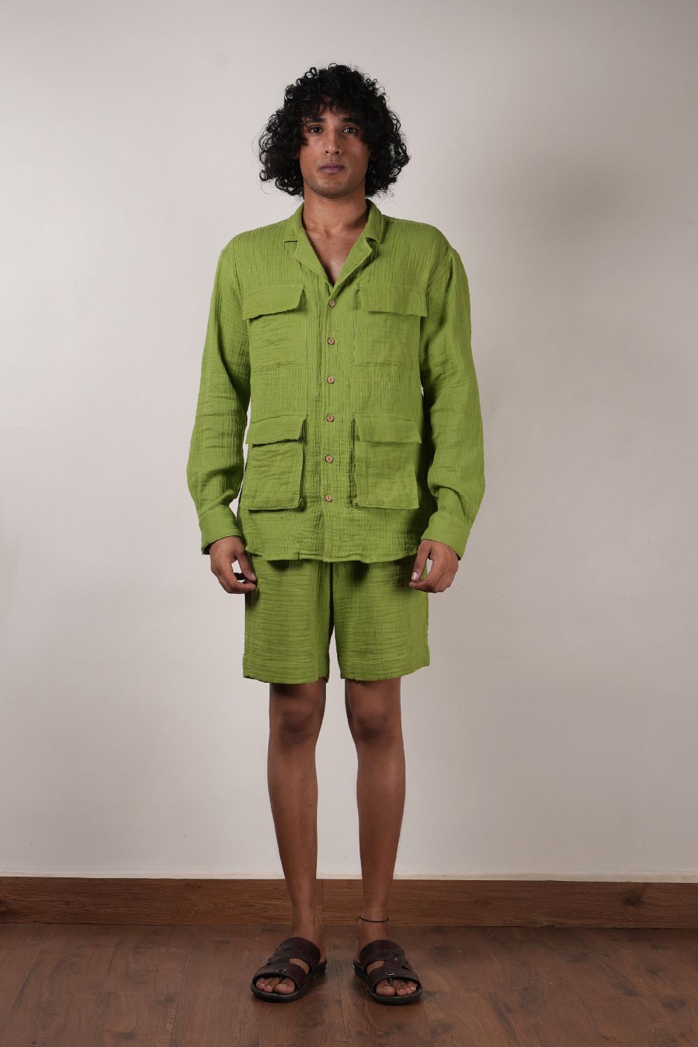 Men's Crush Cotton Green Shorts