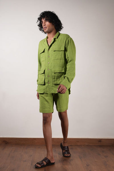 Men's Crush Cotton Green Shorts