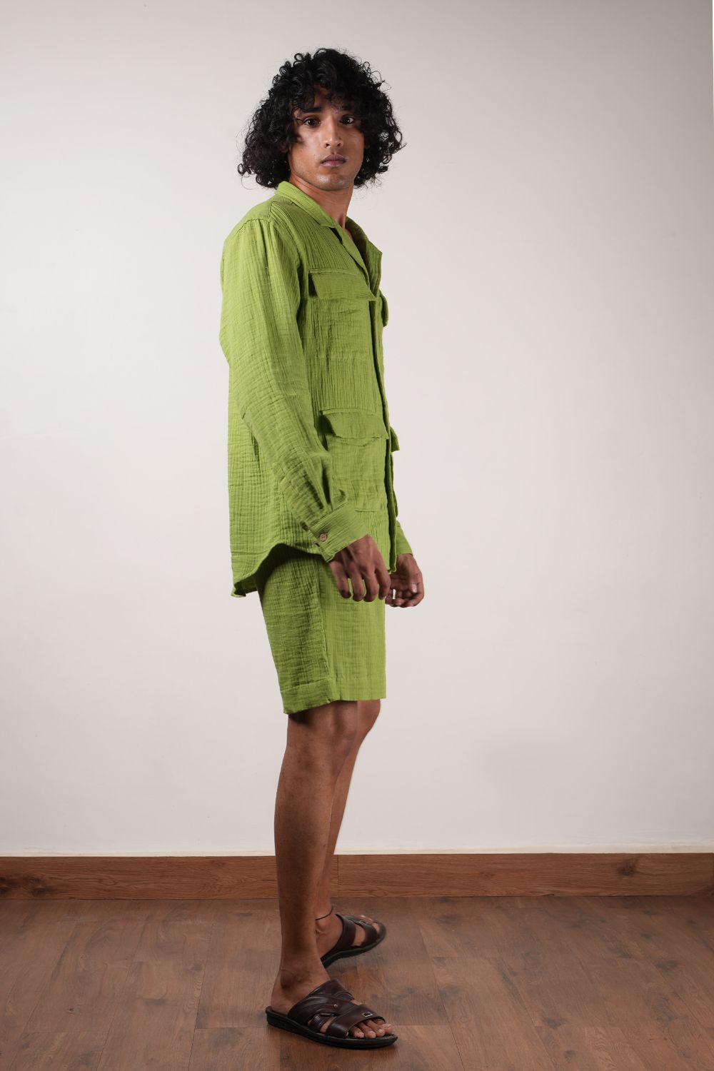 Men's Crush Cotton Green Shorts