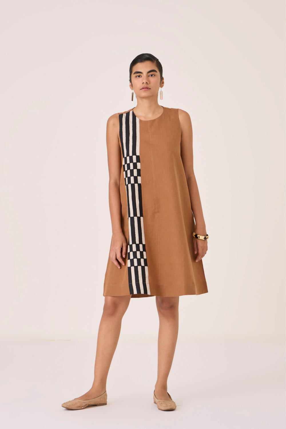 Mevan Brown Applique Dress