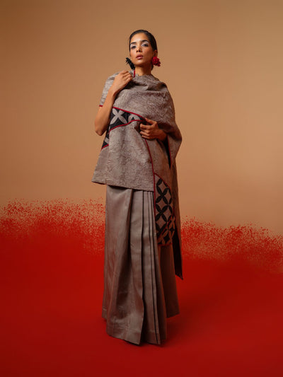 Mist Scarf-Grey + Black + Red