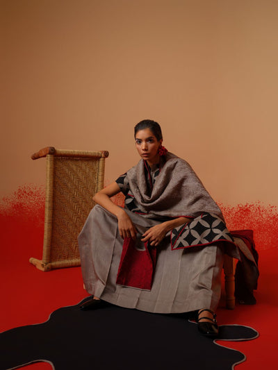Mist Scarf-Grey + Black + Red
