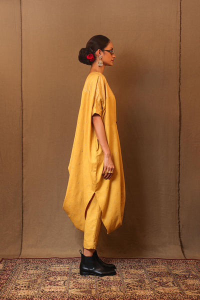 Mustard Club EMB Buttoned Cowl Tunic Set (2 PCS)