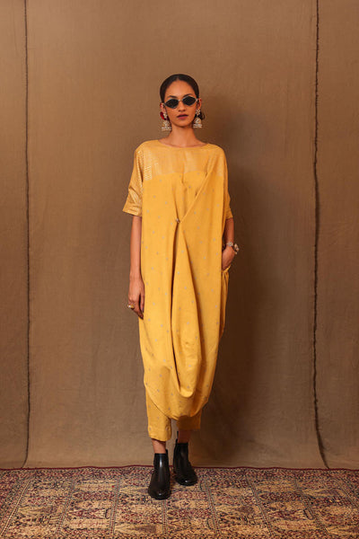 Mustard Club EMB Buttoned Cowl Tunic Set (2 PCS)