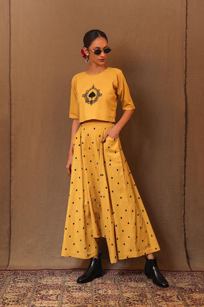 Mustard Spade EMB Solo Crop Harem Set (2 PCS)