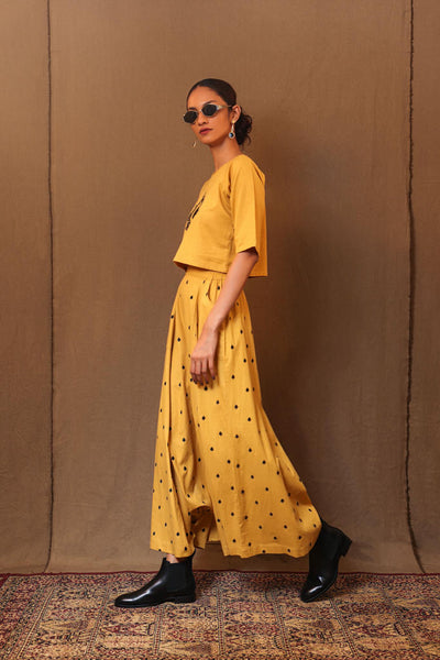 Mustard Spade EMB Solo Crop Harem Set (2 PCS)