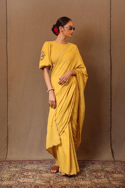 Mustard Zari Club EMB Saree Blouse Set (2 PCS)