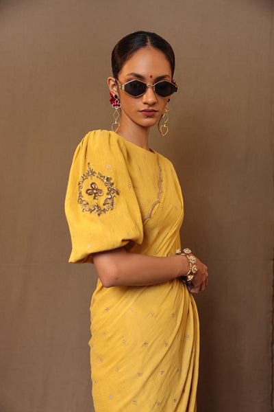 Mustard Zari Club EMB Saree Blouse Set (2 PCS)