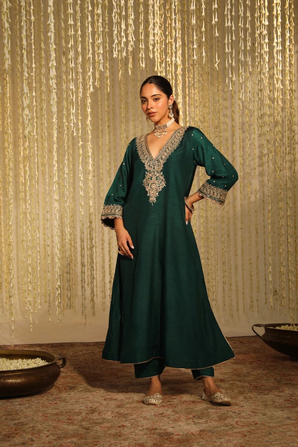 Mysha Long chauga with Salwar-Emerald Green
