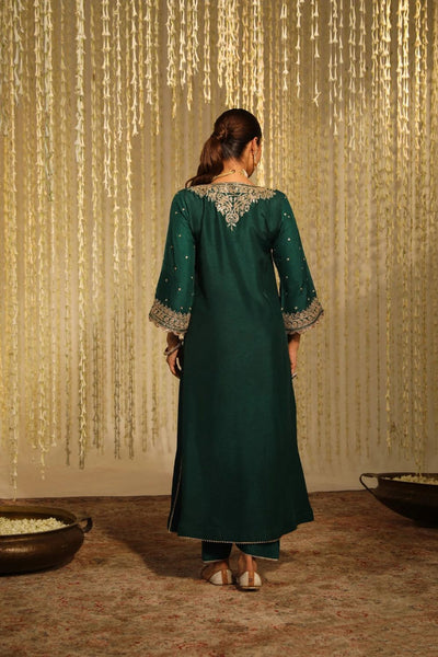 Mysha Long chauga with Salwar-Emerald Green