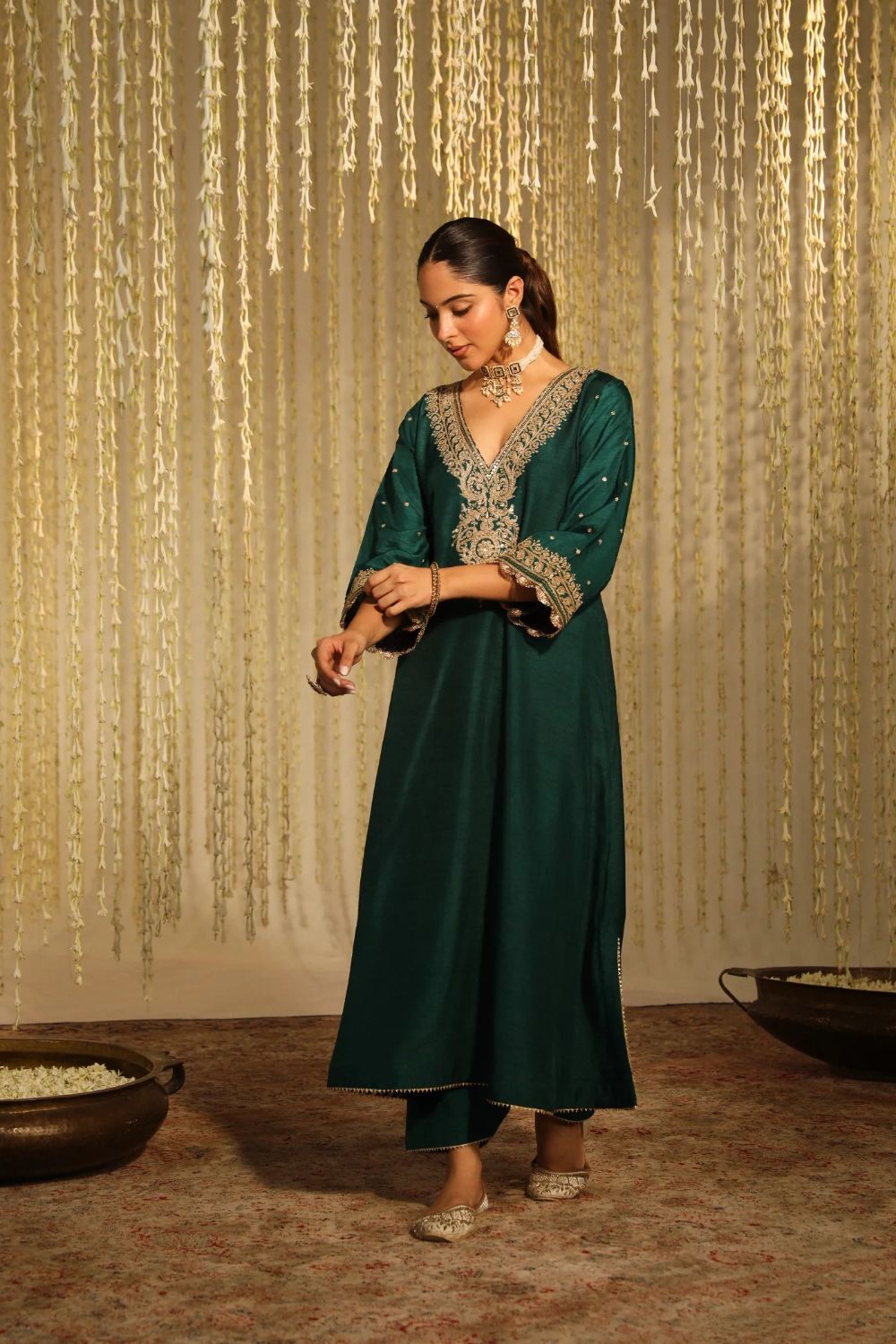 Mysha Long chauga with Salwar-Emerald Green