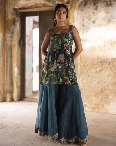 Nadira Teal Sharara Set